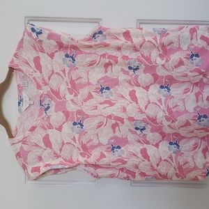 Size 1 TED BAKER Pink Floral Top Sleeveless Cotton Linen